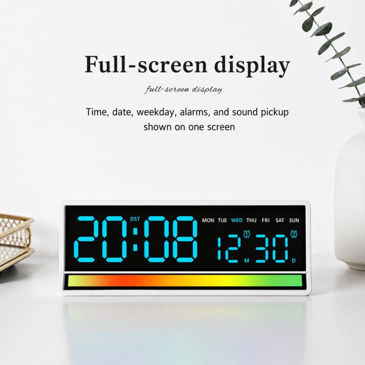 LED Digital Alarm Clock with Sound-Activated RGB Light Large Display with Date/Day/Temperature Support USB Output — view 14