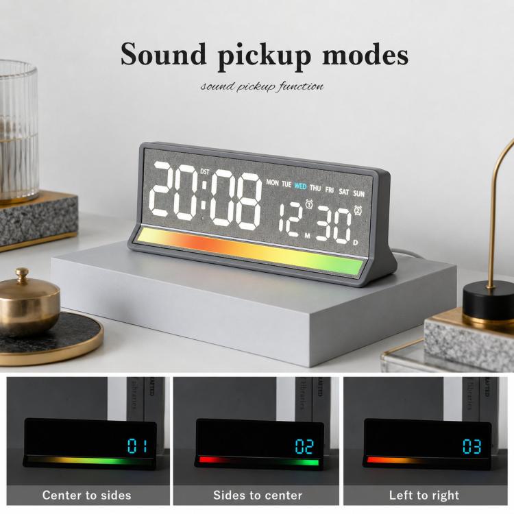 LED Digital Alarm Clock with Sound-Activated RGB Light Large Display with Date/Day/Temperature Support USB Output — view 15