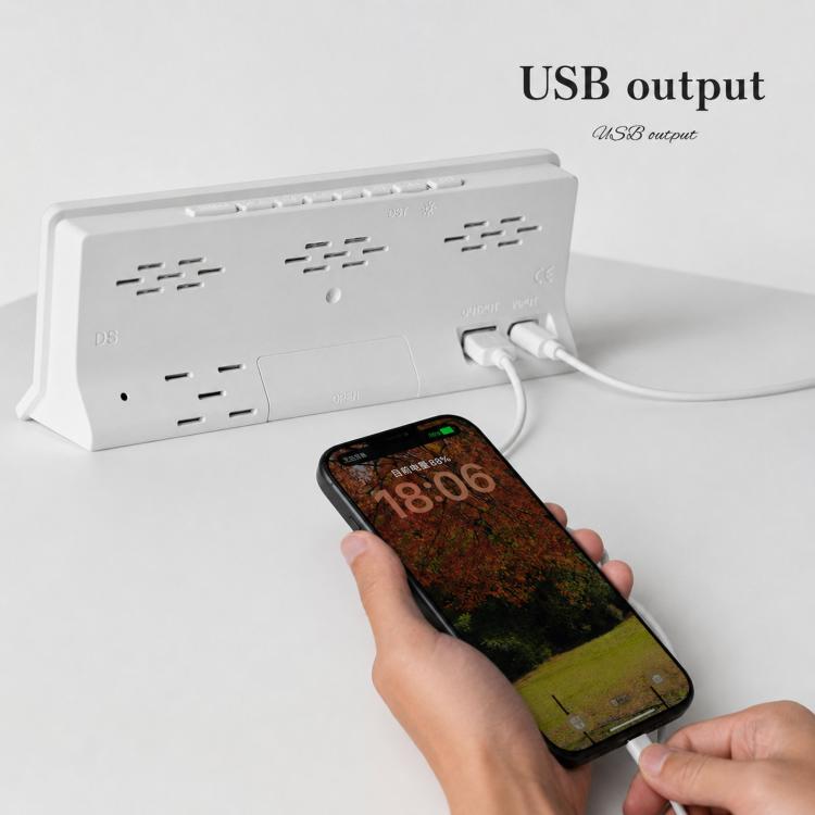 LED Digital Alarm Clock with Sound-Activated RGB Light Large Display with Date/Day/Temperature Support USB Output — view 18