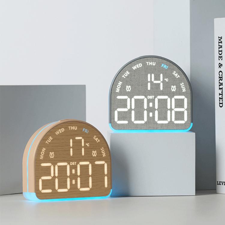 LED Digital Alarm Clock with Bottom Ambient Light Desk Clock with Temperature DST Dual Alarm — 5533B Fabric Texture