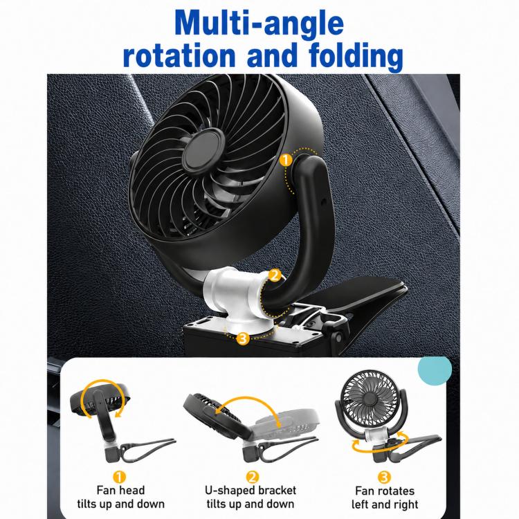 F4508 Adjustable Clip-On Front Baffle Car Fan 3-Speed Portable Quiet Cooling Fan