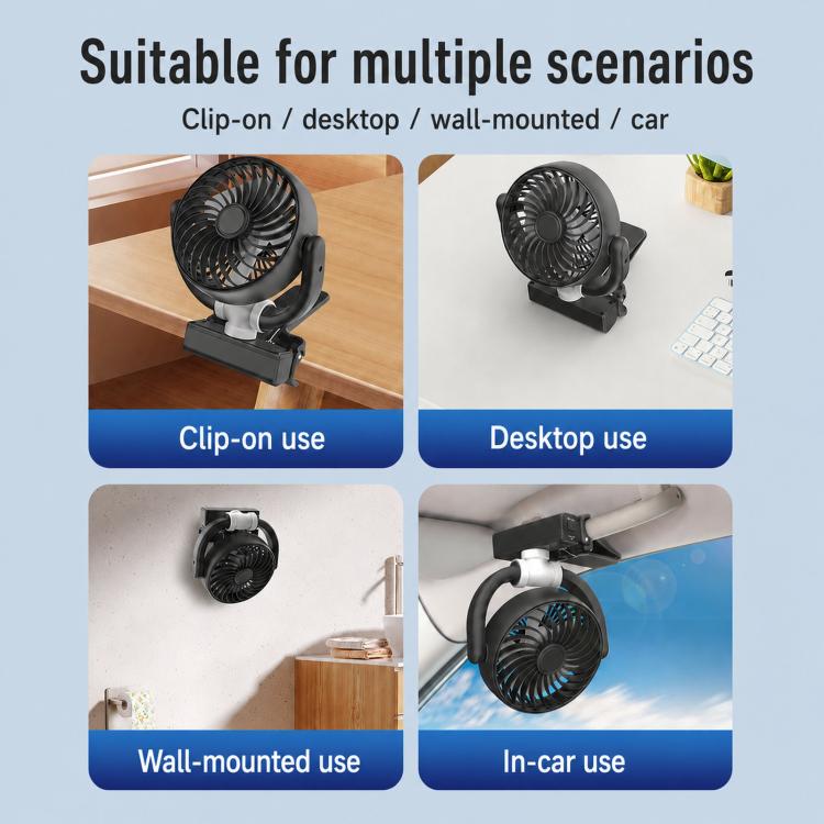 F4508 Adjustable Clip-On Front Baffle Car Fan 3-Speed Portable Quiet Cooling Fan