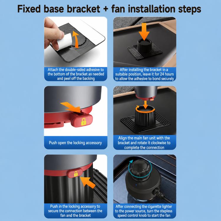 F8104 Stepless Speed Regulation Quiet Car Fan 12V/24V Angle Adjustable Truck Cooling Fan