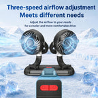 F5505 Dual-Head 3-Speed Cooling Fan With Phone Holder Angle Adjustable Low Noise Fan — view 5