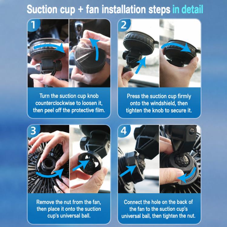 F1303 12V/24V Car Cigarette Lighter Fan Stepless Speed Quiet Cooling Fan With Hanging Hook
