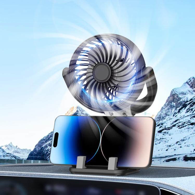 F5504 Car Cooling Fan With Phone Holder 3-Way Foldable Adjustable Quiet Fan