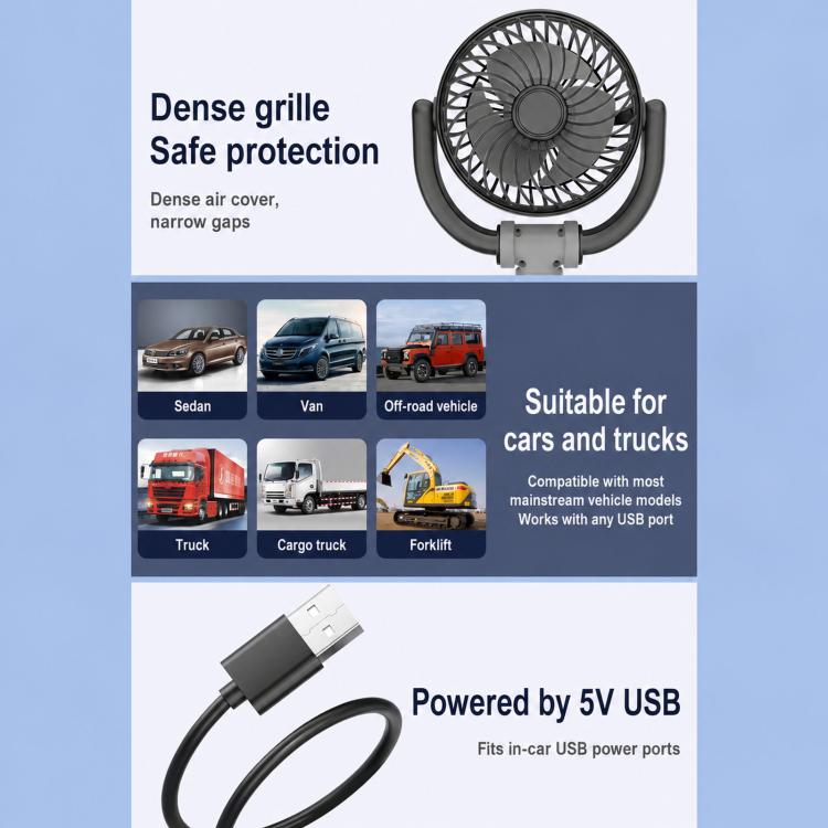 F5504 Car Cooling Fan With Phone Holder 3-Way Foldable Adjustable Quiet Fan
