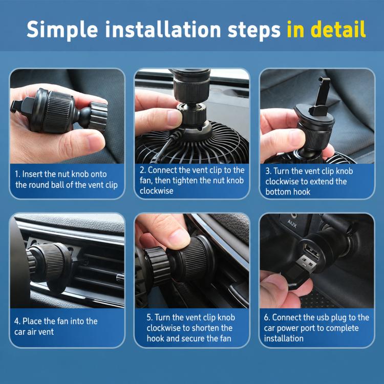 F4201 3-Speed Air Vent Quiet Fan Universal USB Mini Car Fan