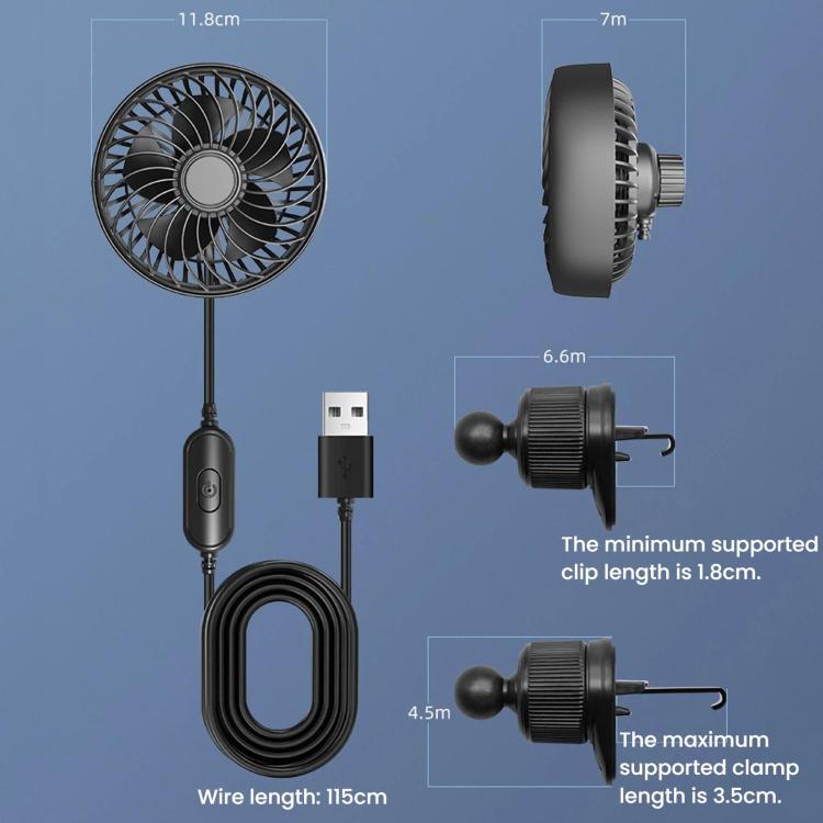 F4201 3-Speed Air Vent Quiet Fan Universal USB Mini Car Fan