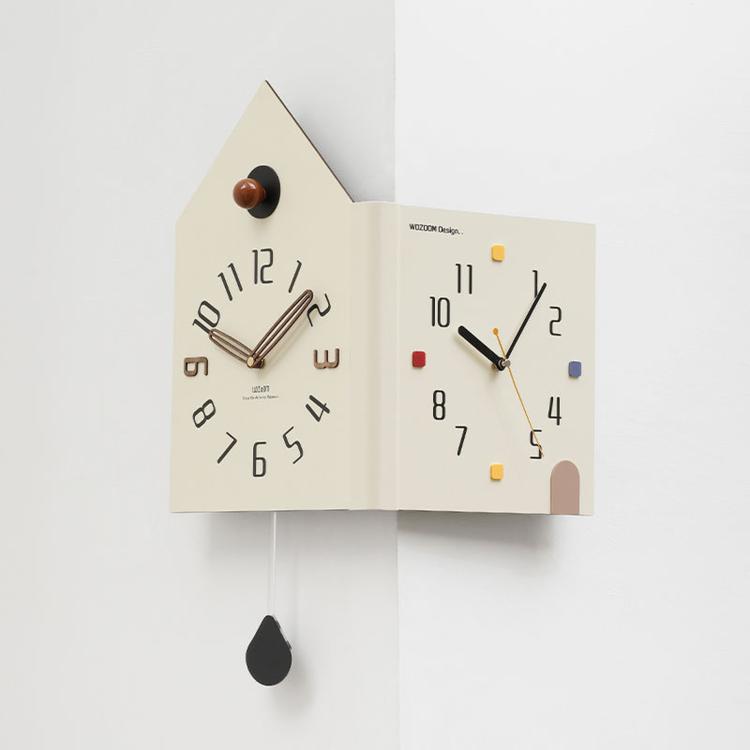 wozoom Modern Corner Double Sided Wall Clock Silent House Shaped Decorative Clock