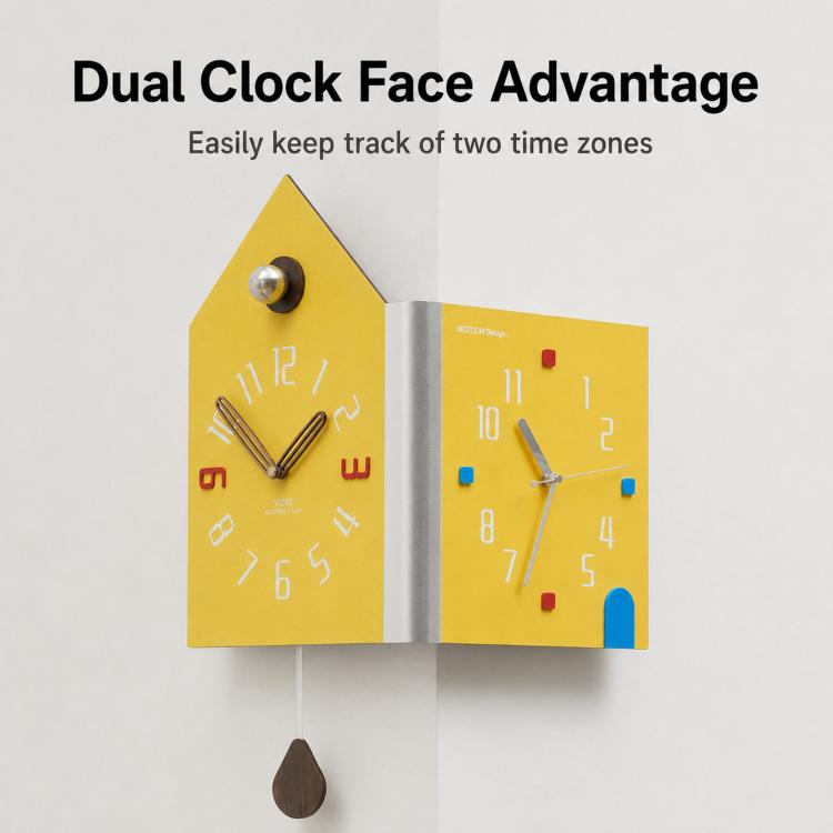 wozoom Modern Corner Double Sided Wall Clock Silent House Shaped Decorative Clock — White Large