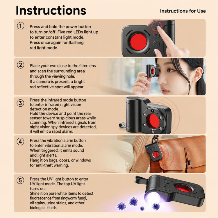 TC906 Anti-Spy Camera Detector Infrared UV Signal Hotel Privacy Finder