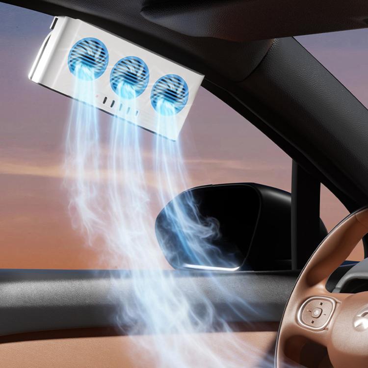 L6189 Solar Powered Car Exhaust Fan With Strobe Warning Light Interior Air Circulation Fan — White
