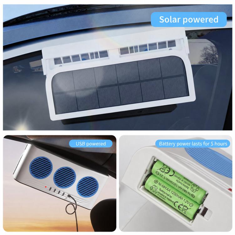 L6189 Solar Powered Car Exhaust Fan With Strobe Warning Light Interior Air Circulation Fan — view 9