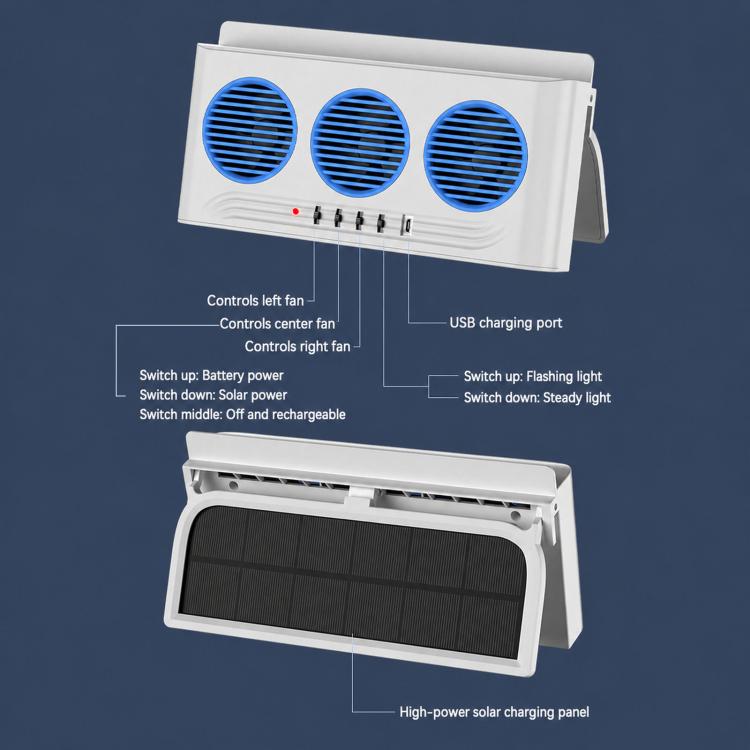 L6189 Solar Powered Car Exhaust Fan With Strobe Warning Light Interior Air Circulation Fan — view 11