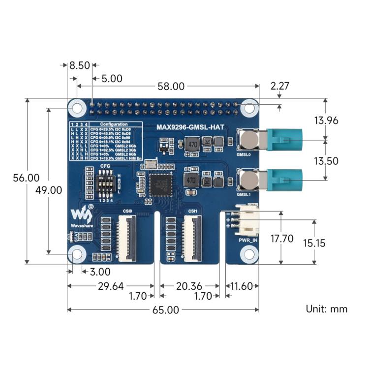 Waveshare 2-Ch GMSL Camera HAT With MAX9296A Deserializer Compatible With Raspberry Pi 5 And Jetson Orin NX/Nano