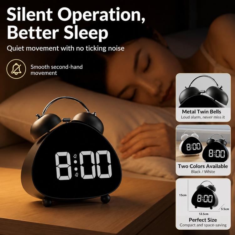 Retro Twin Bell Digital Alarm Clock Super Loud Mechanical Bell-Ringing LED Desk Clock With Backlight — view 11