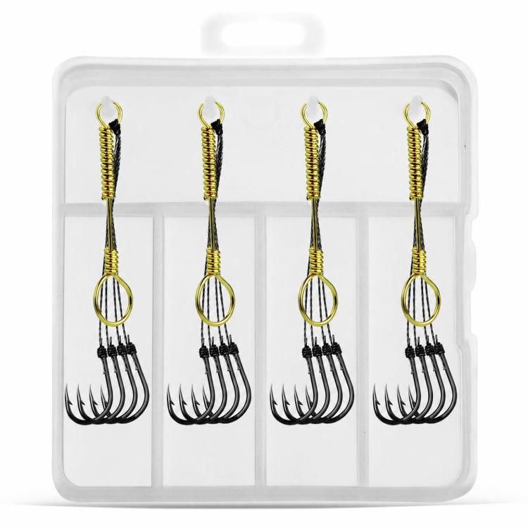 LINNHUE 4pcs /Box Carp Fishing Hooks Hand Tied High Carbon Steel Chinu Hooks With Bait Spring — No. 3.0