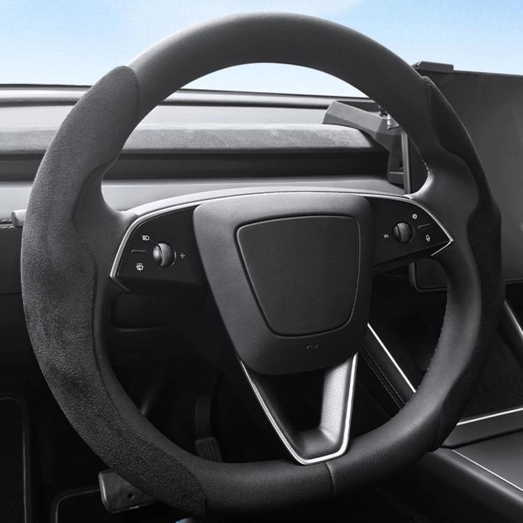 For Tesla Model Series Ultra-Thin Sweat-Wicking Steering Wheel Cover — Suede Black