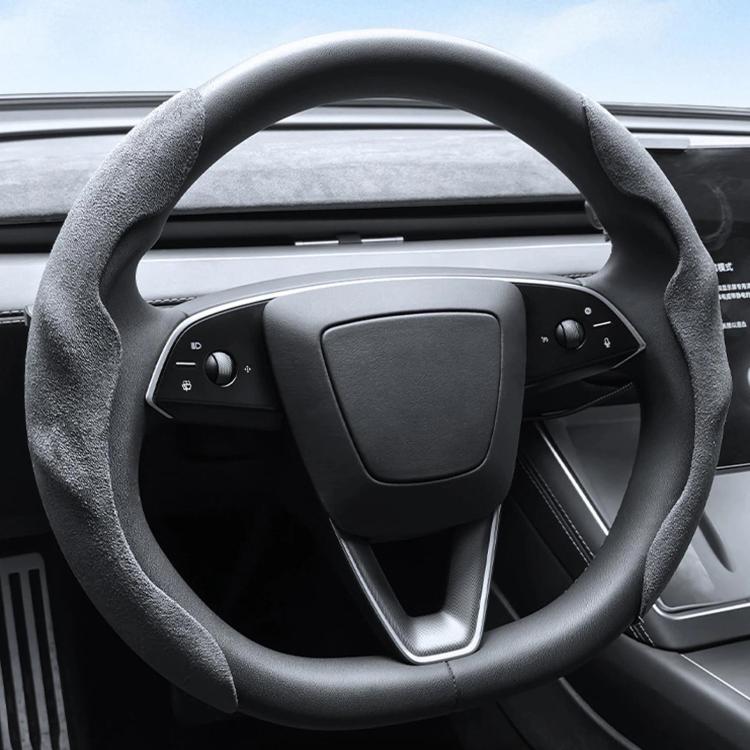 For Tesla Model Series Ultra-Thin Sweat-Wicking Steering Wheel Cover — Suede Grey