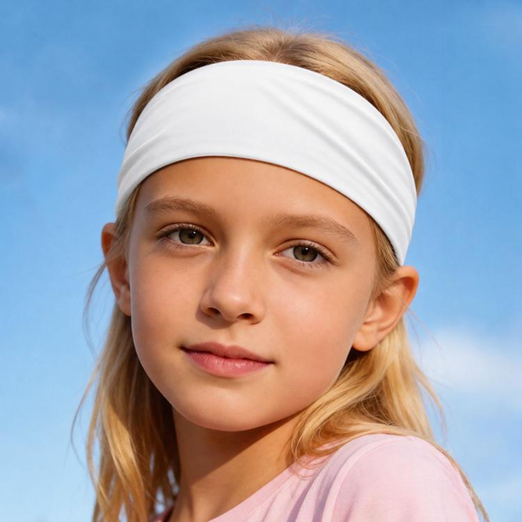 Kids Sweat-Wicking Quick-Dry Headband Milk Silk Widened Sports Running Hair Band — White