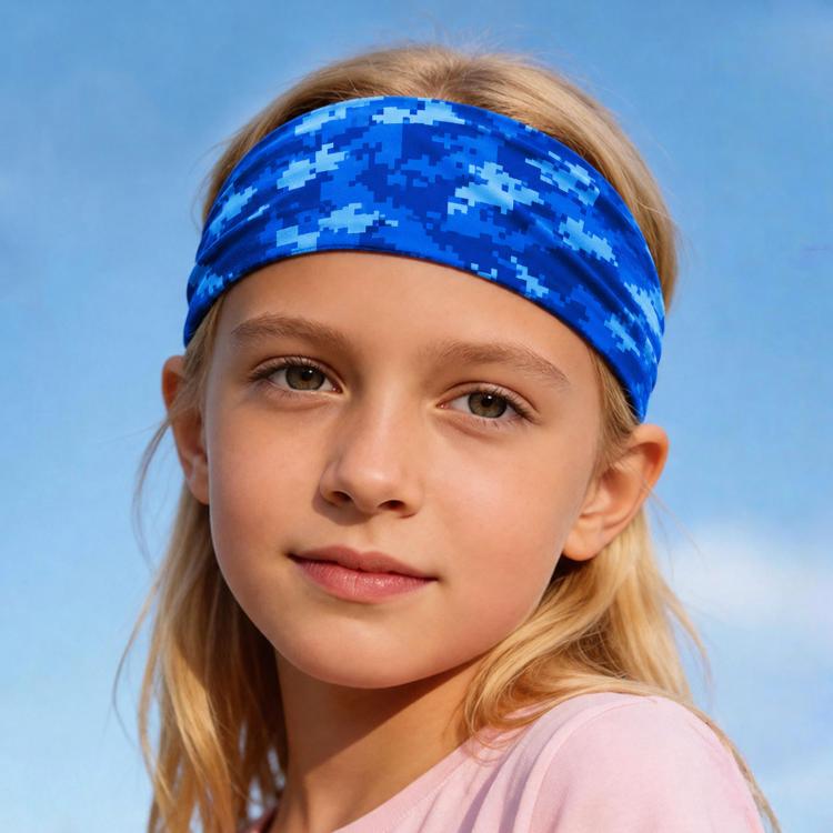 Kids Sweat-Wicking Quick-Dry Headband Milk Silk Widened Sports Running Hair Band — Camouflage Blue