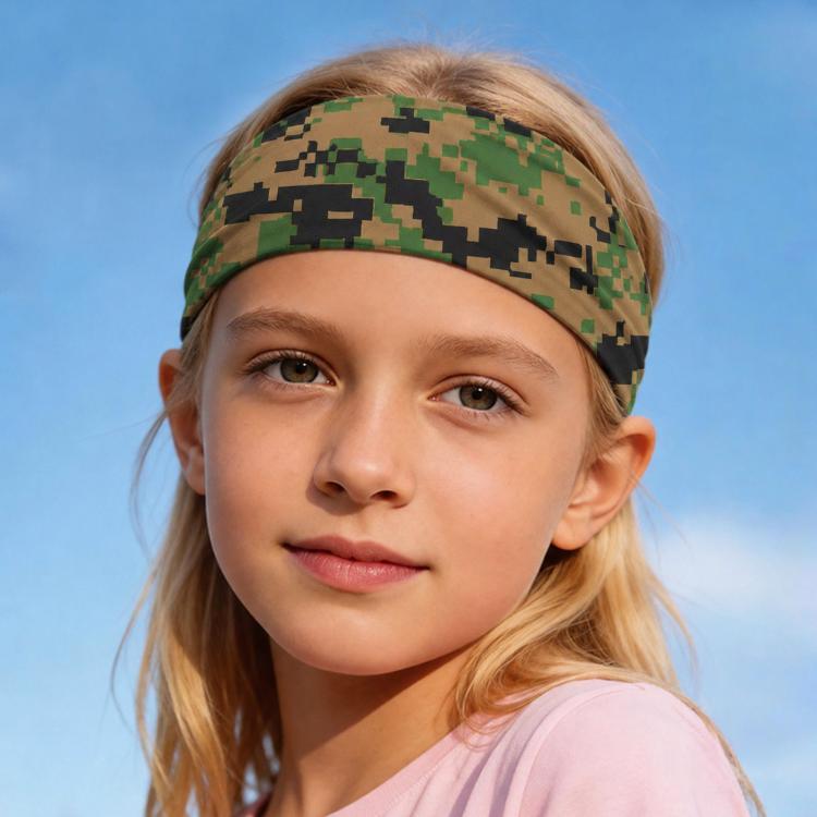 Kids Sweat-Wicking Quick-Dry Headband Milk Silk Widened Sports Running Hair Band — Camouflage Green