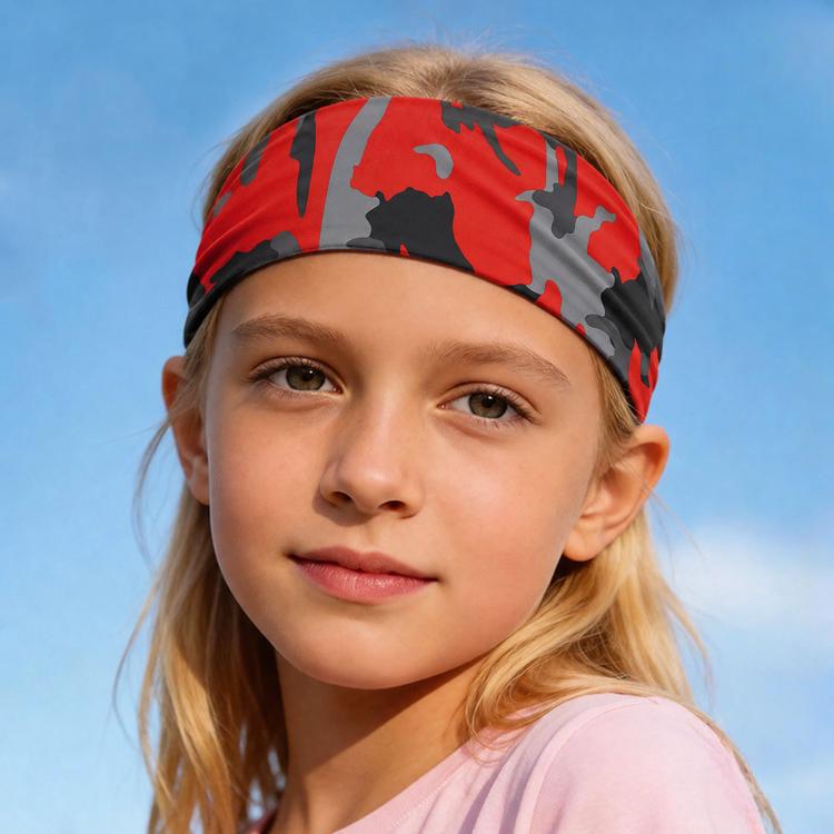 Kids Sweat-Wicking Quick-Dry Headband Milk Silk Widened Sports Running Hair Band — Camouflage Red