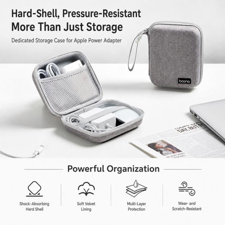Baona BN-F015 Hard EVA Power Adapter Case Shockproof Mouse Electronics Organizer Cable Travel Pouch — Black