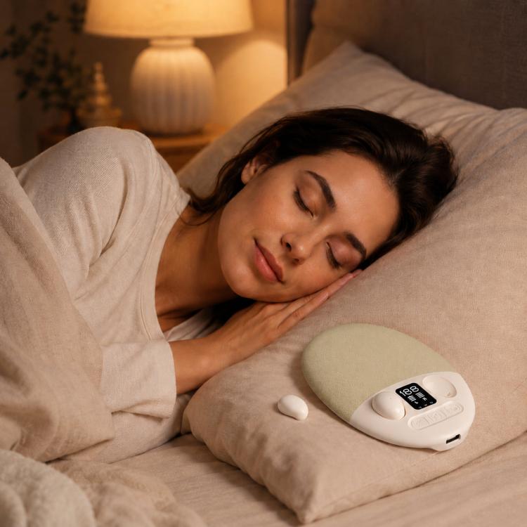 M1 Under Pillow 2 In 1 Speaker With Wireless Sleep Earbuds Bluetooth 6.0 White Noise Machine — Beige