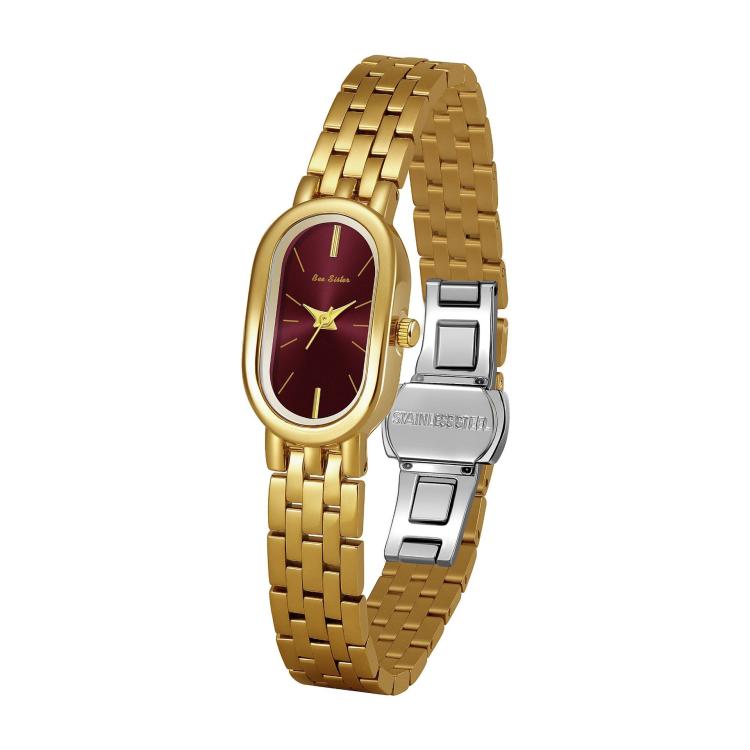 BS Bee Sister FA1905 Womens Vintage Oval Watch Quartz Dress Watch with Butterfly Clasp — Gold White