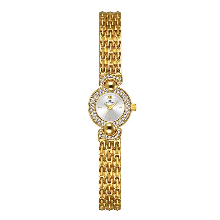 BS Bee Sister FA1841 Vintage Women Bracelet Watch Dainty Small Dial Rhinestone Quartz Dress Watch for Ladies — Gold