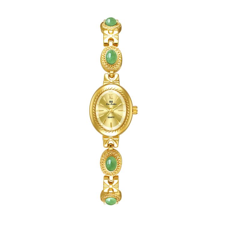 BS Bee Sister FA1859 Women Oval Bracelet Watch Vintage Analog Quartz Jewelry Dress Wristwatch — Tiger Eye Gold White