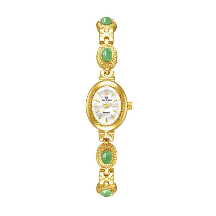 BS Bee Sister FA1859 Women Oval Bracelet Watch Vintage Analog Quartz Jewelry Dress Wristwatch — Jade Champagne