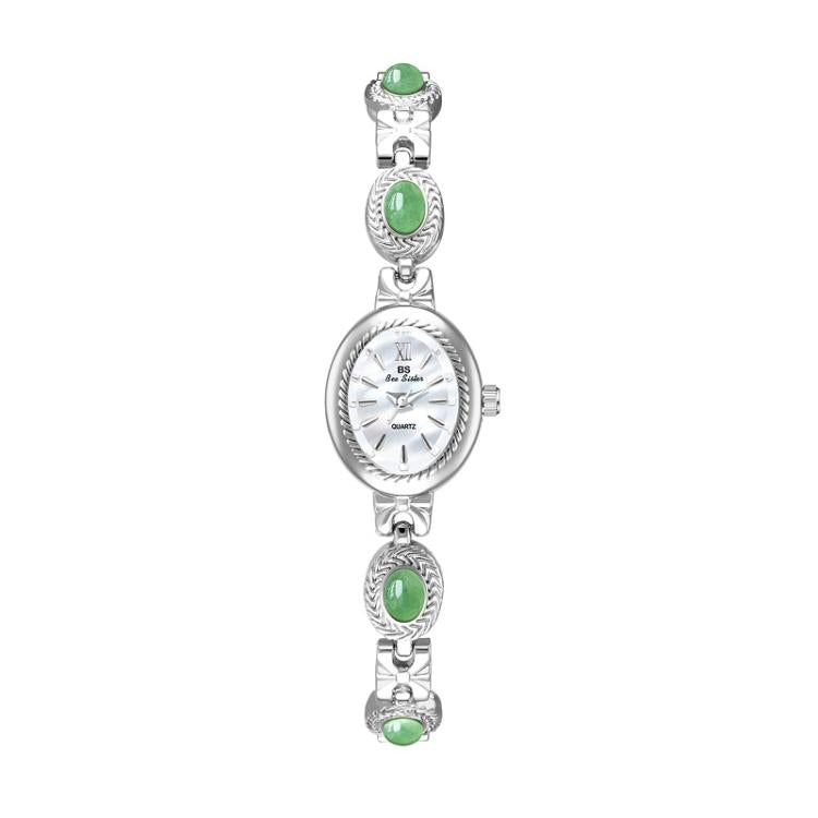 BS Bee Sister FA1859 Women Oval Bracelet Watch Vintage Analog Quartz Jewelry Dress Wristwatch — Jade Gold White