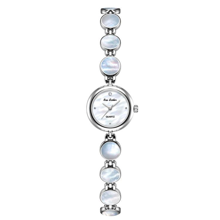 BS Bee Sister FA1873 Women Round Bracelet Watch Vintage Mother of Pearl Style Analog Quartz Dress Wristwatch — Gold White
