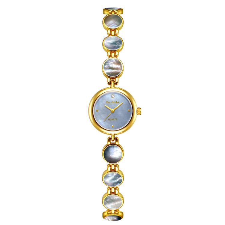 BS Bee Sister FA1873 Women Round Bracelet Watch Vintage Mother of Pearl Style Analog Quartz Dress Wristwatch — Silver White
