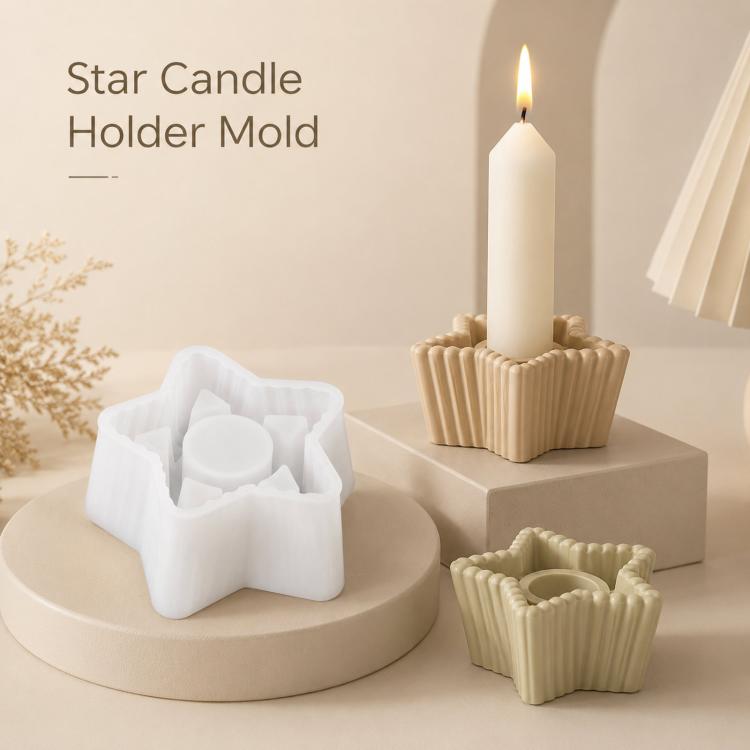 Striped Candlestick Silicone Mold Taper Candle Holder Mold for Concrete Cement Plaster