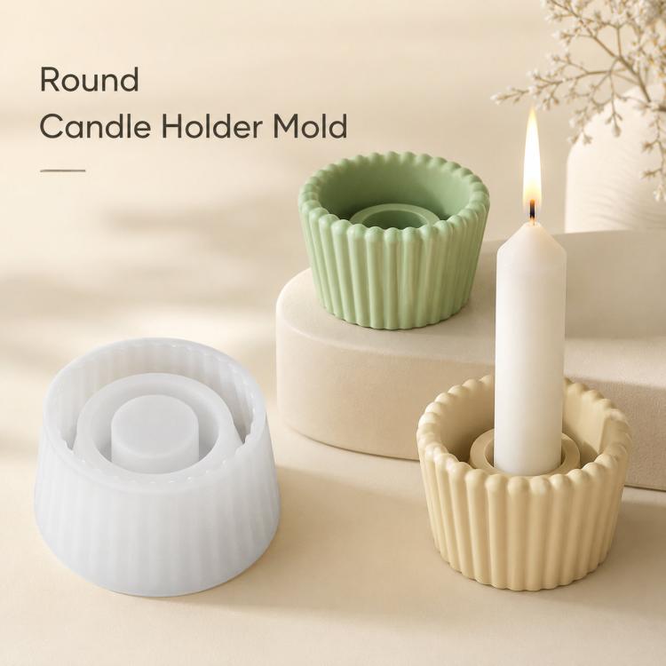 Striped Candlestick Silicone Mold Taper Candle Holder Mold for Concrete Cement Plaster — Pentagram Star