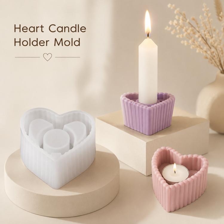 Striped Candlestick Silicone Mold Taper Candle Holder Mold for Concrete Cement Plaster — Classic Round