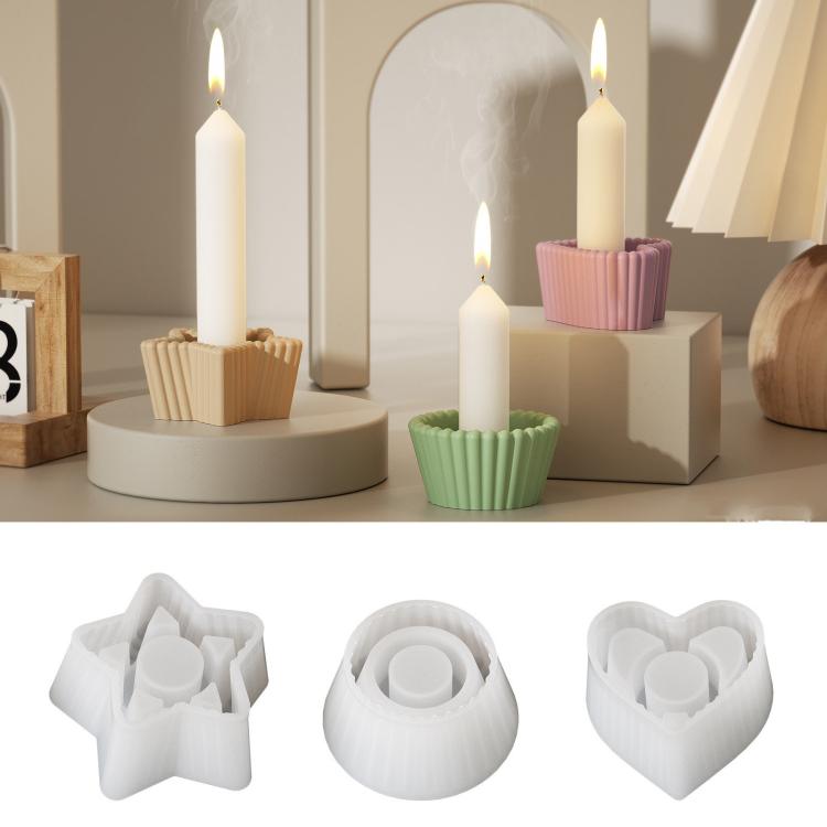 Striped Candlestick Silicone Mold Taper Candle Holder Mold for Concrete Cement Plaster — view 5