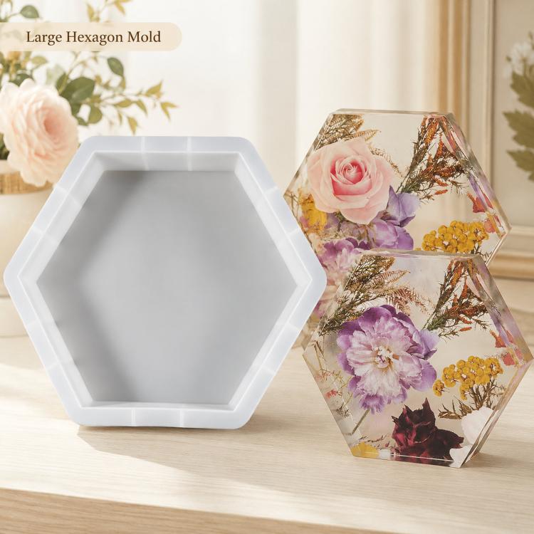 Hexagon Resin Mold Silicone Deep Epoxy Mold for Flower Preservation DIY Bookends — Medium