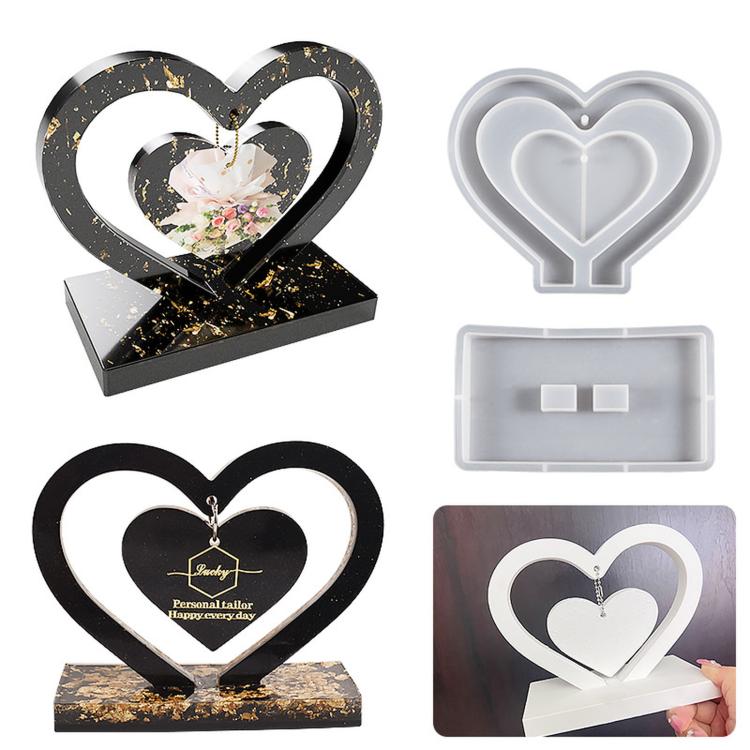Heart Photo Frame Resin Mold Silicone Set Hanging Picture Frame Casting Mold — With 10 Colors Bead Chains