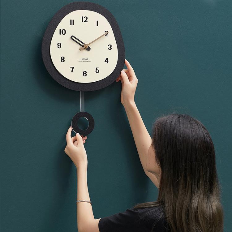 wozoom Modern Oval Wall Clock Silent Non Ticking Walnut Wood Pendulum Decorative Timepiece — view 7