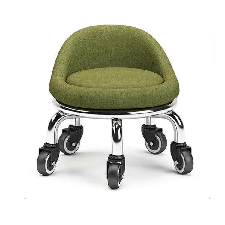 Low Rolling Stool with Wheels Small Swivel Roller Stool — 19cm Backrest Casters Brown