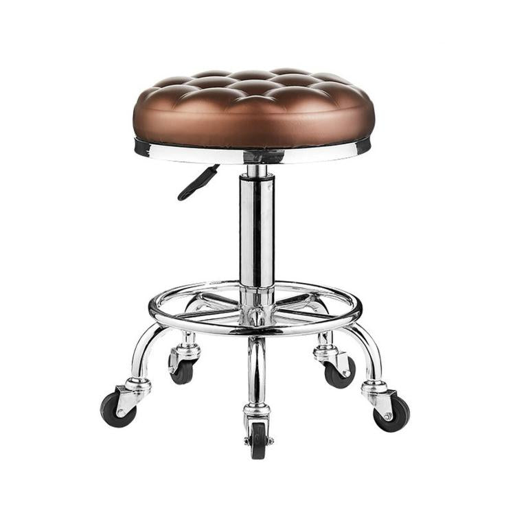 Adjustable Swivel Salon Stool Hydraulic Bar Stool With Footrest — 45-57cm Bread Iron Wheels Black