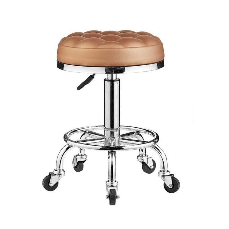Adjustable Swivel Salon Stool Hydraulic Bar Stool With Footrest — 45-57cm Bread Iron Wheels Brown