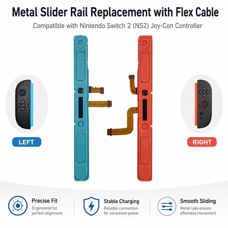 For Nintendo Switch 2 Joy-Con Controller Metal Slider Rail Replacement with Flex Cable