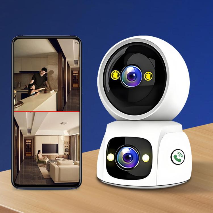 Dual Lens Security Camera Wireless WiFi Surveillance Camera With Auto Tracking & Color Night Vision & Two-Way Audio, Supports One-Button Call — EU Plug