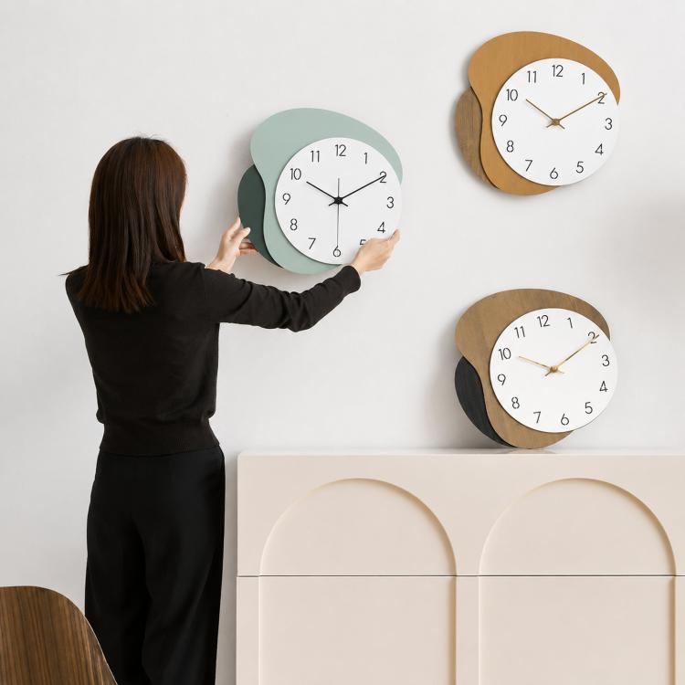 wozoom Modern Wall Clock Silent Wooden Living Room Decorative Clock — White